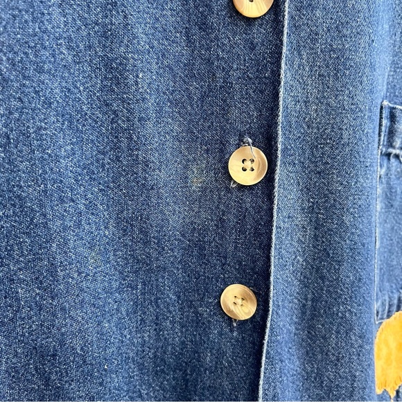 Vintage 90’s denim maxi jumper dress country chicken rooster patchwork appliqués - Picture 11 of 14